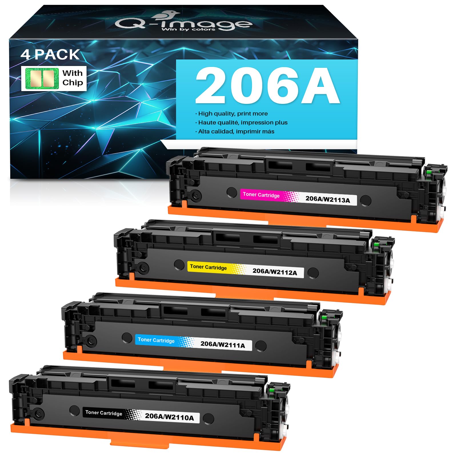 Cartucce toner 206A 206X M283fdw, confezione da 4, ricambio per stampanti HP 206A 206 A 206X da utilizzare con stampanti Color Laserjet Pro MFP M283fdw M283cdw Laserjet Pro M255dw M255nw