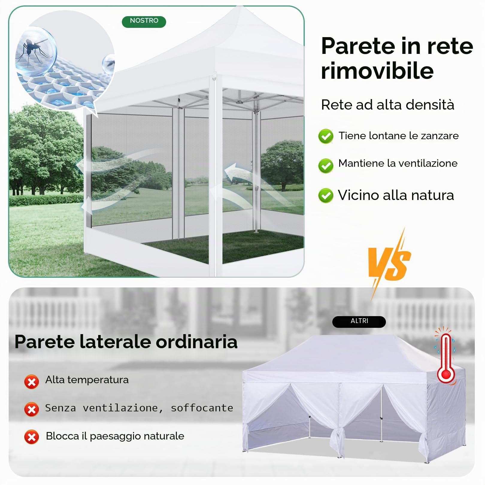 COBIZI Gazebo 3x3M Pieghevole Impermeabile con Zanzariera, Gazebo Esterno Resistente Robusto Richiudibile da Giardino, Bianco