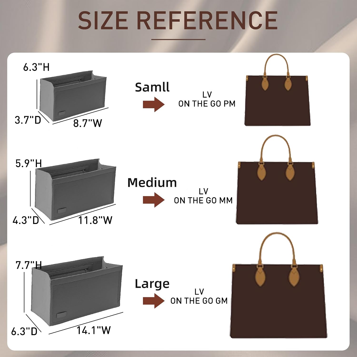Doxo Felt Purse Organizer Insert for LV On The Go MM Handbag, Gray image 2