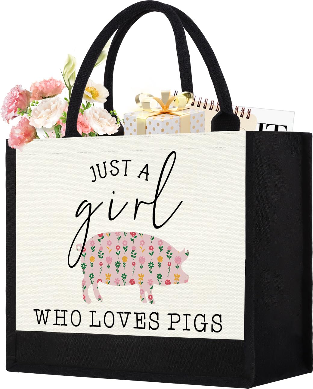 Canvas Tote Bag for Women, Cute Pig Gifts for Pig Lover, Animal Lover Gift AestheticTote Bag Reusable Grocery Bag, Birthday Christmas Gift for Mom