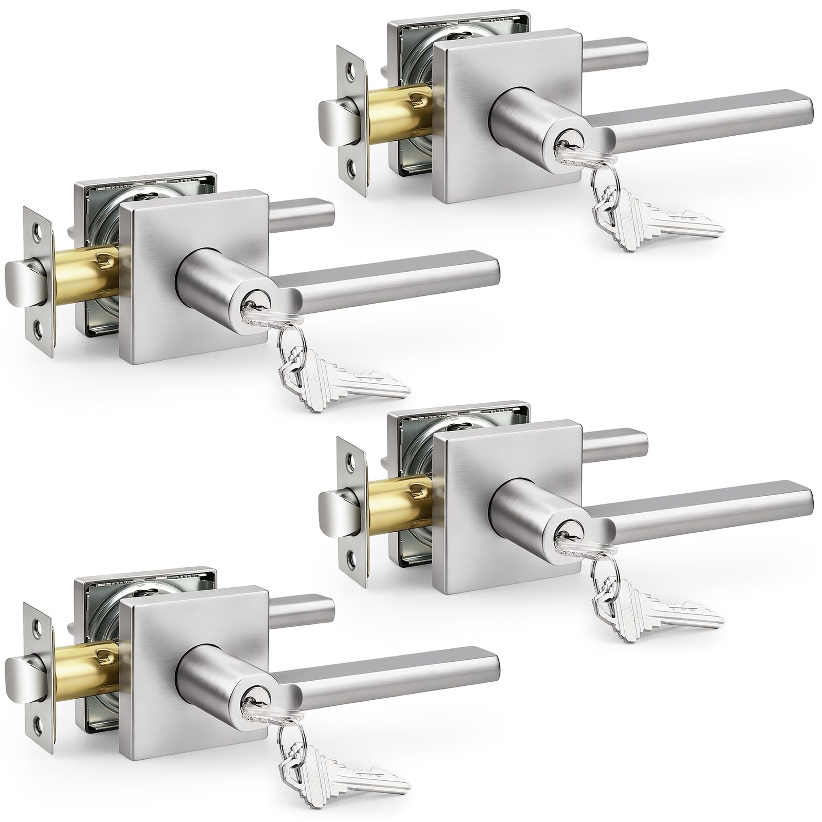 Probrico Door Handle with Lock - Brushed Nickel -9