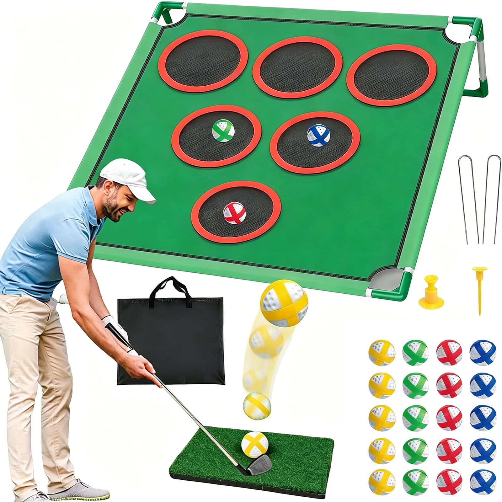 Juego de Mini Golf para Adultos y Niños, Alfombra de Práctica de Putting con 20 Bolas Adhesivas, Juego de Lanzamiento para Interior y Exterior, Incluye Bolsa