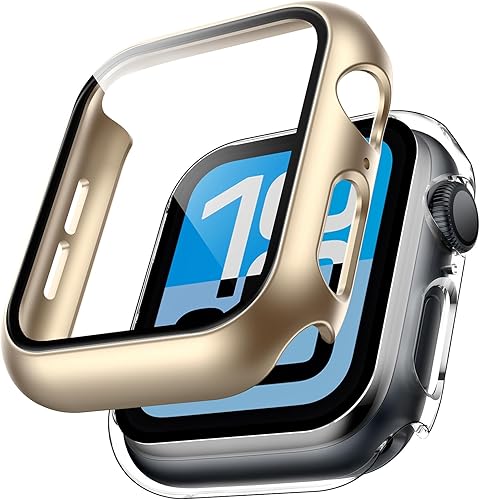 Miniatura 50 de Carcasas Tauri rígida, 2 unidades compatibles con Apple Watch SE Series 6, 5, 4, vidrio templado de dureza 9H integrado, delgada, a prueba