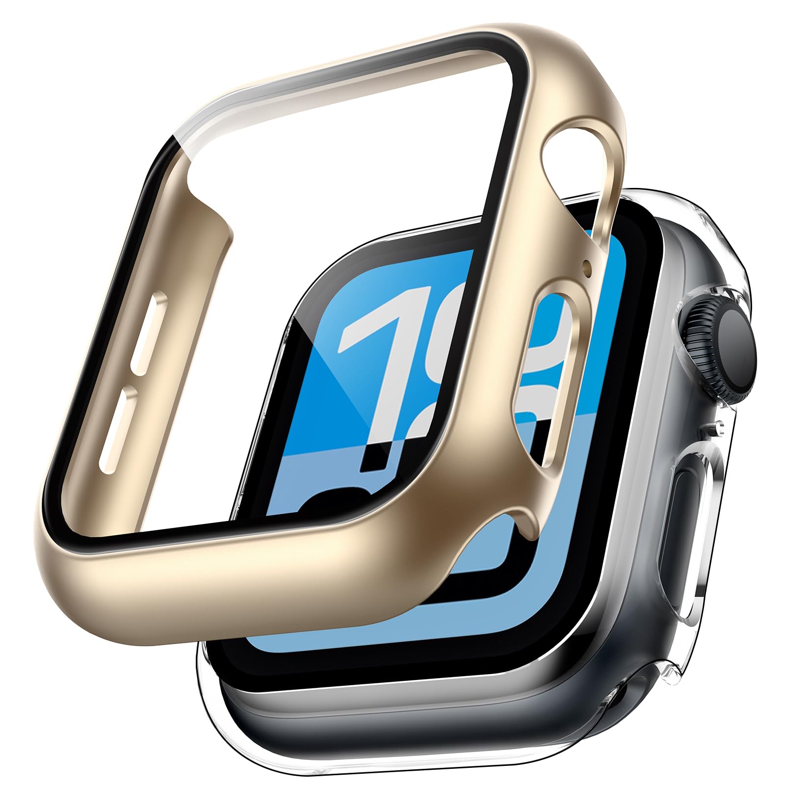 TAURI 2 Pack Hard Case for Apple Watch SE 3 /Series 6/5/4 /SE 44mm with 9H Tempered Glass Screen Protector, [Touch Sensitive] [Full Coverage] Slim Bumper Protective Cover for iWatch 44mm - Black — view 45