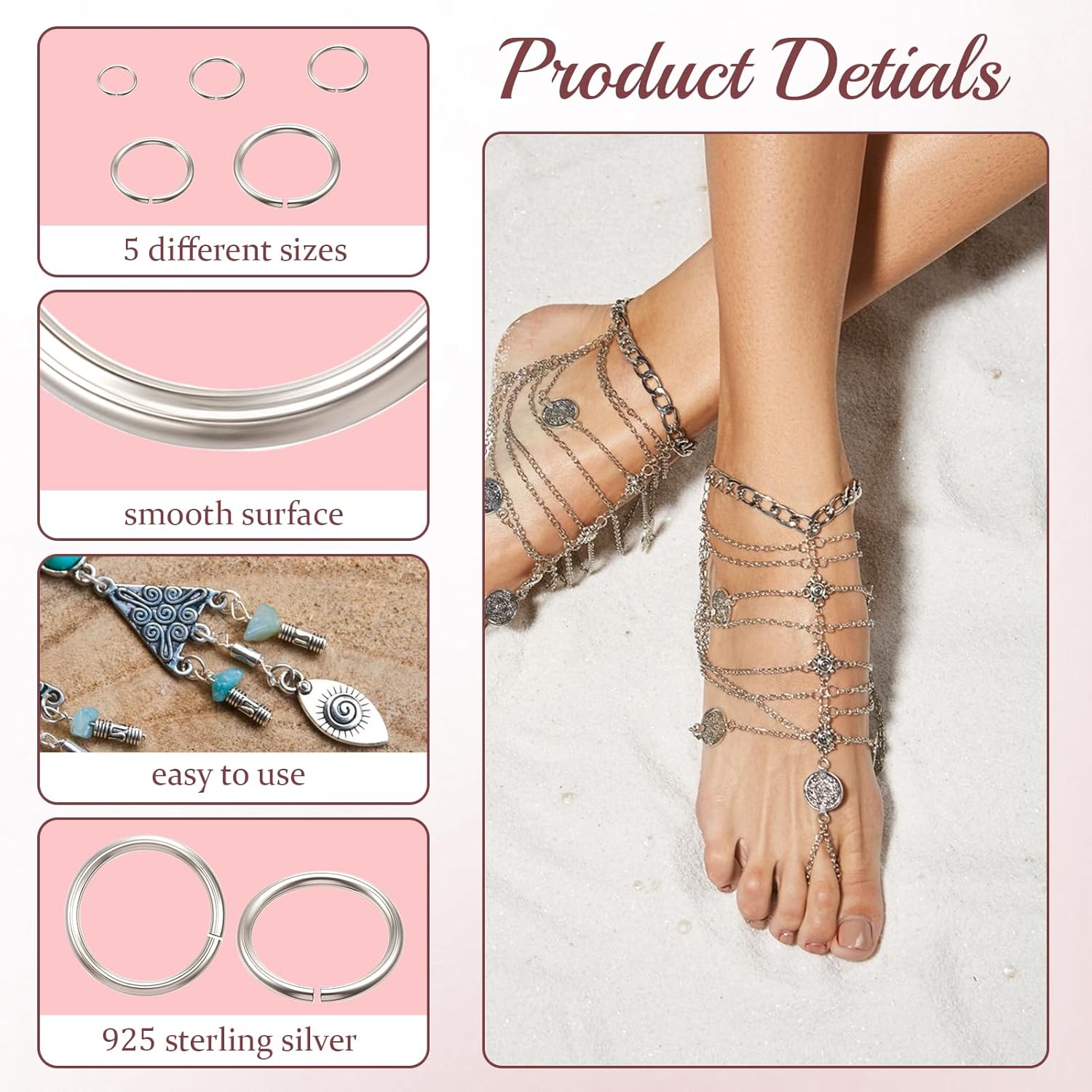 Giantree 20 Pcs 925 Sterling Silver Open Jump Rings, Jewelry Connecting Rings, Sizes 4mm, 5mm, 6mm, 7mm, 9mm, Round Clasps Suitable for DIY Earrings, Necklaces, Bracelets, and Repair Supplies - Image 3