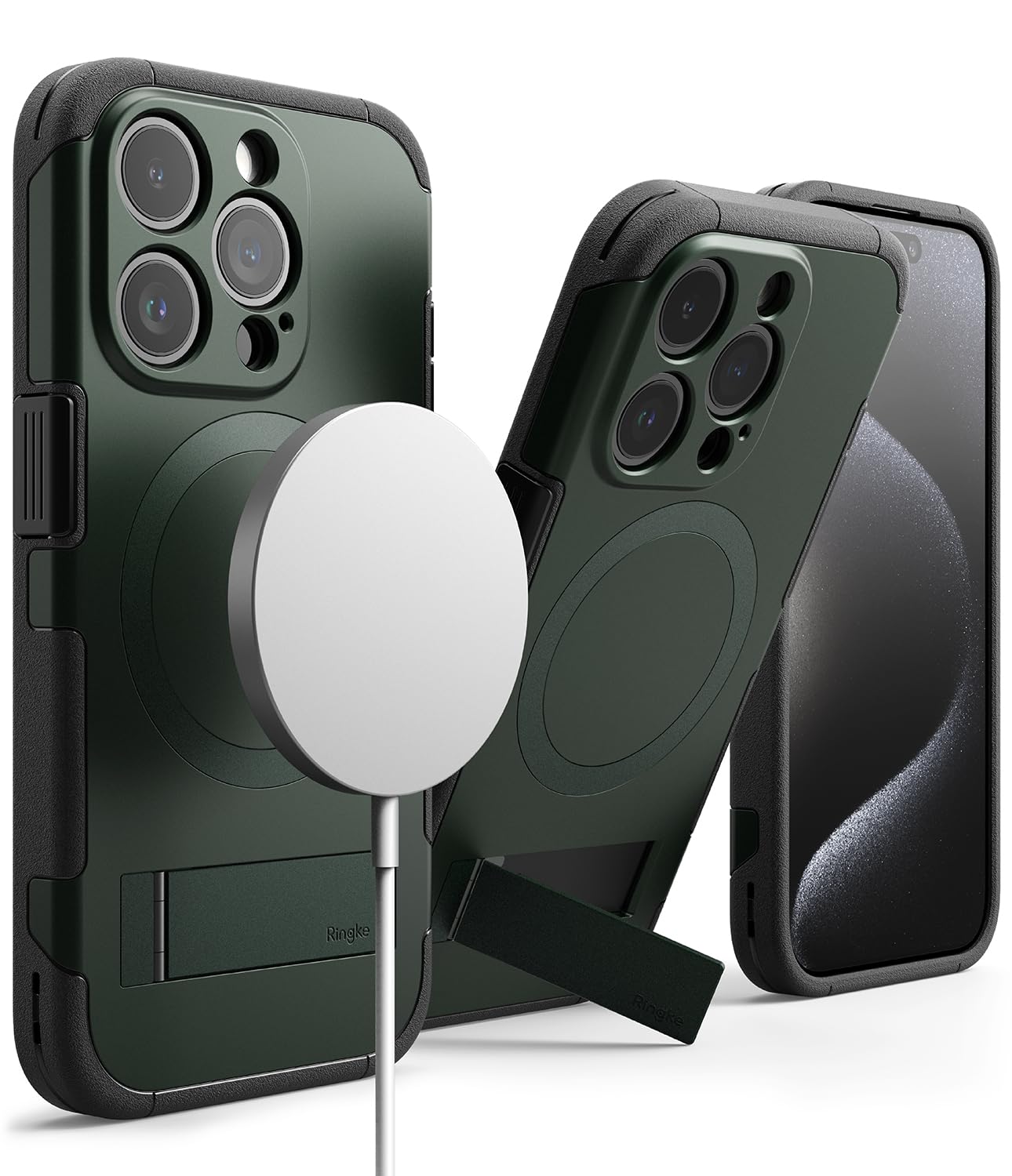 Ringke Alles for iPhone 15 Pro Case Back Cover, [Strong Magnet] [Built-in Kickstand] Shockproof Protection TPU Bumper with Adjustable Angle Stand Compatible with Magnetic Accessories - Dark Green (B0CPGBBR7V) Amazon Price History, Amazon Price Tracker