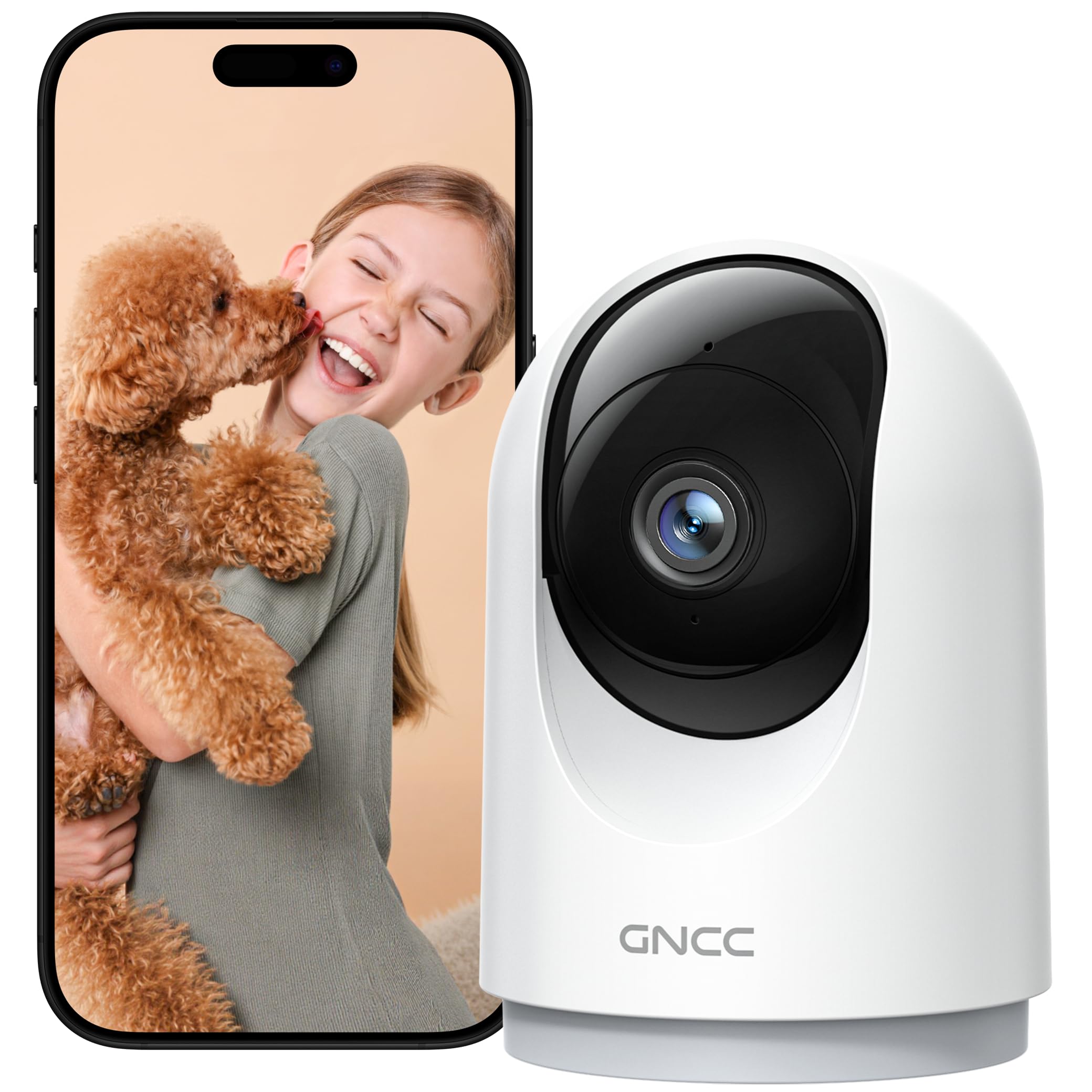 GNCC Camara Vigilancia WiFi Interior 360° PTZ 2K Cámara Vigilancia Interior con Seguimiento, para Adecuado para Bebés/Mascotas/Familia, Detección de IA, Audio Bidireccional, Visión Nocturna, 2,4GHz