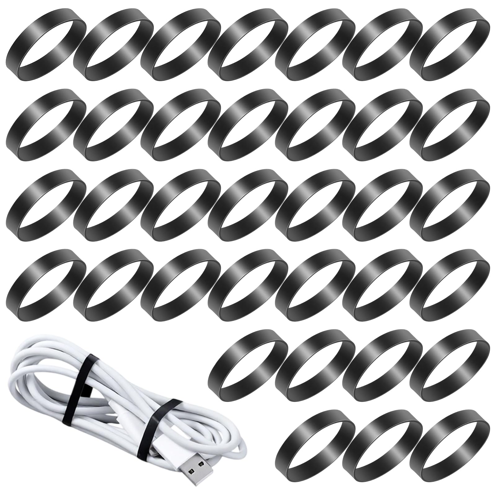 Photo 1 of 100 PCS Silicone Rubber Bands, 1"/25mm Diameter Black Small Rubber Bands Elastic Flat Cable Ties, Reusable Strong Round Rubberbands Thick Rubbers Band Heavy Duty for Wire Cord Cable Wrapping Bundle