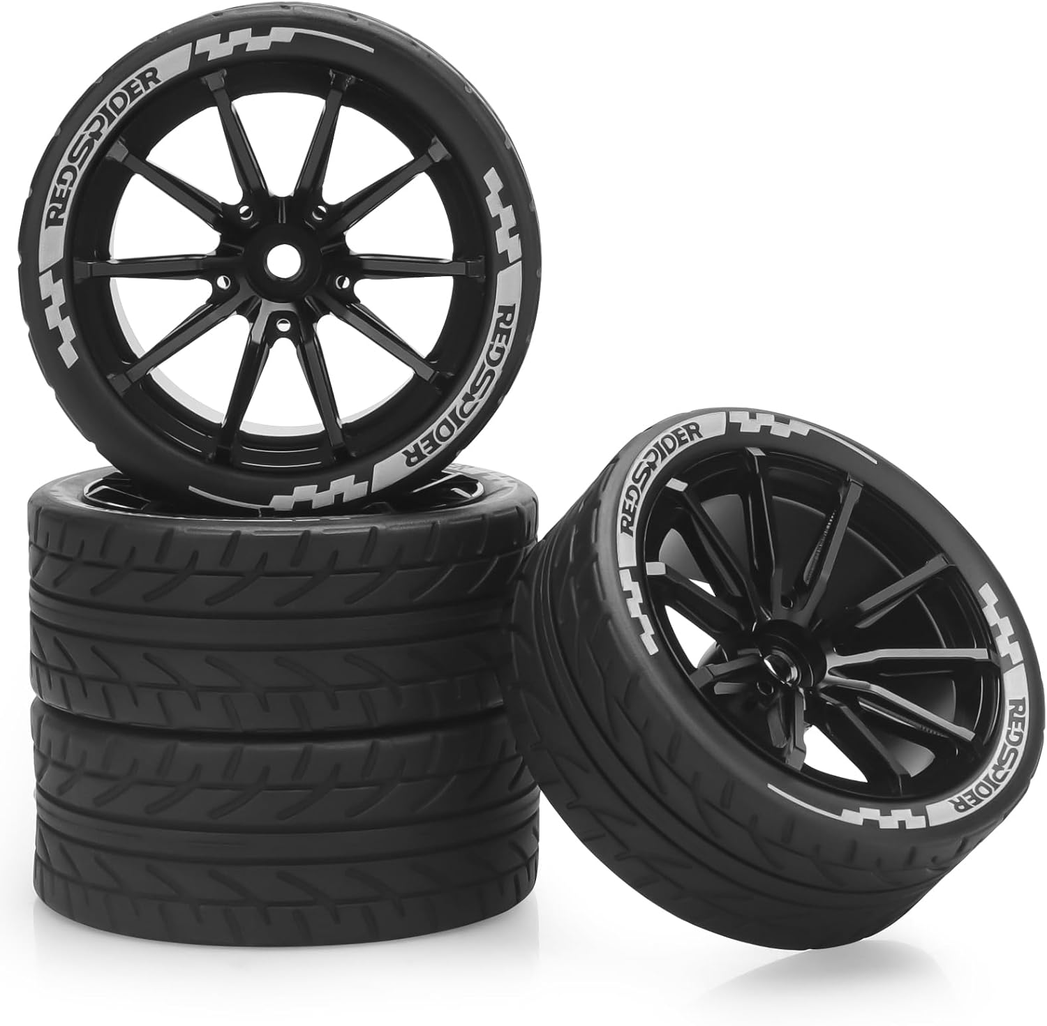 1/10 RC On Road Tires and Aluminum Wheels, daitoku 12mm RC Rally Racing Tires for 1/10 Tamiya TT01 TT02 XV01 TA06 A959 PTG2 HPI KYOSHO PTG2 Traxxas - Style C (Black)