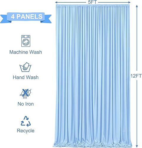 Miniatura 5 de 20 pies x 12 pies Cortinas de Telón de Fondo Azul Bebé Sin Arrugas para Bodas y Fiestas, Telón de Fondo de Tela Azul, Cortinas para Bodas,