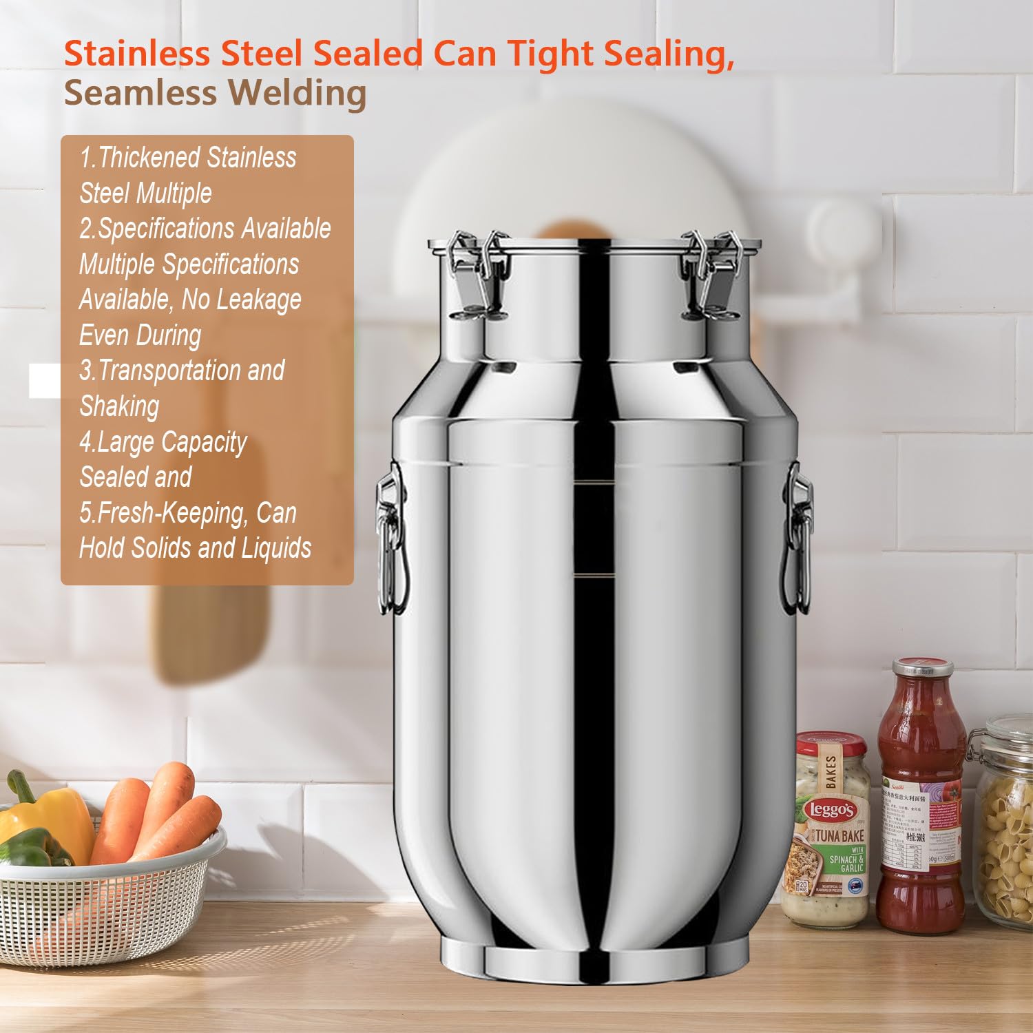 Latte da 5 Litri per Olio d'oliva Contenitore recipiente bidoni Acciaio Inox per Olio contenitori Alimenti Contenitore per Latte in Acciaio Inox per Cucina e Uso Domestico(Capacity,5L)