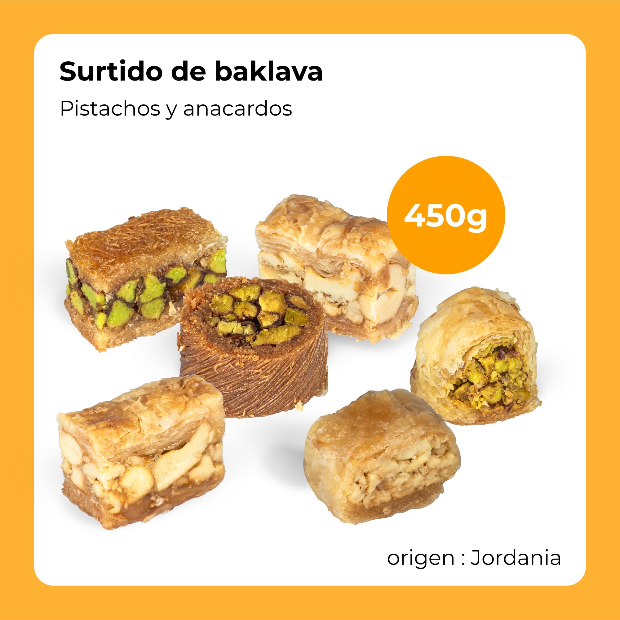 Baklava 450g, 43 Piezas | Surtido Dulces Árabes Orientales | Mezcla de Baklava con Pistachos y Anacardos | Sin conservantes, sin aditivos, sin colorantes