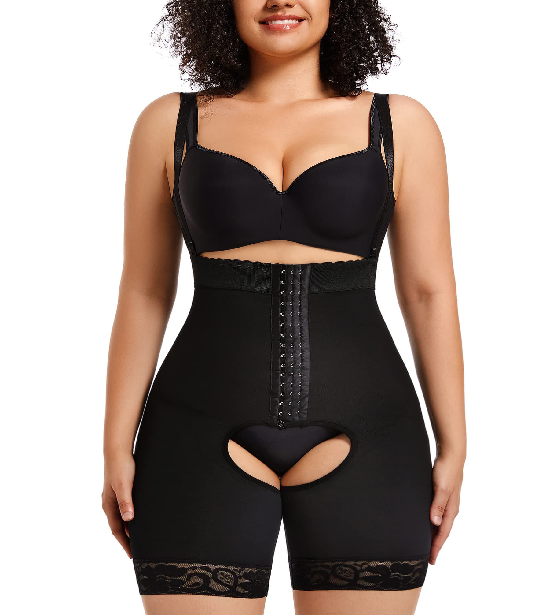 Jengo Shapewear for Women Tummy Control Bodysuit Fajas Colombians Post Surgery Compression Garment Butt Lifter Butt Pad Body Shaper Black