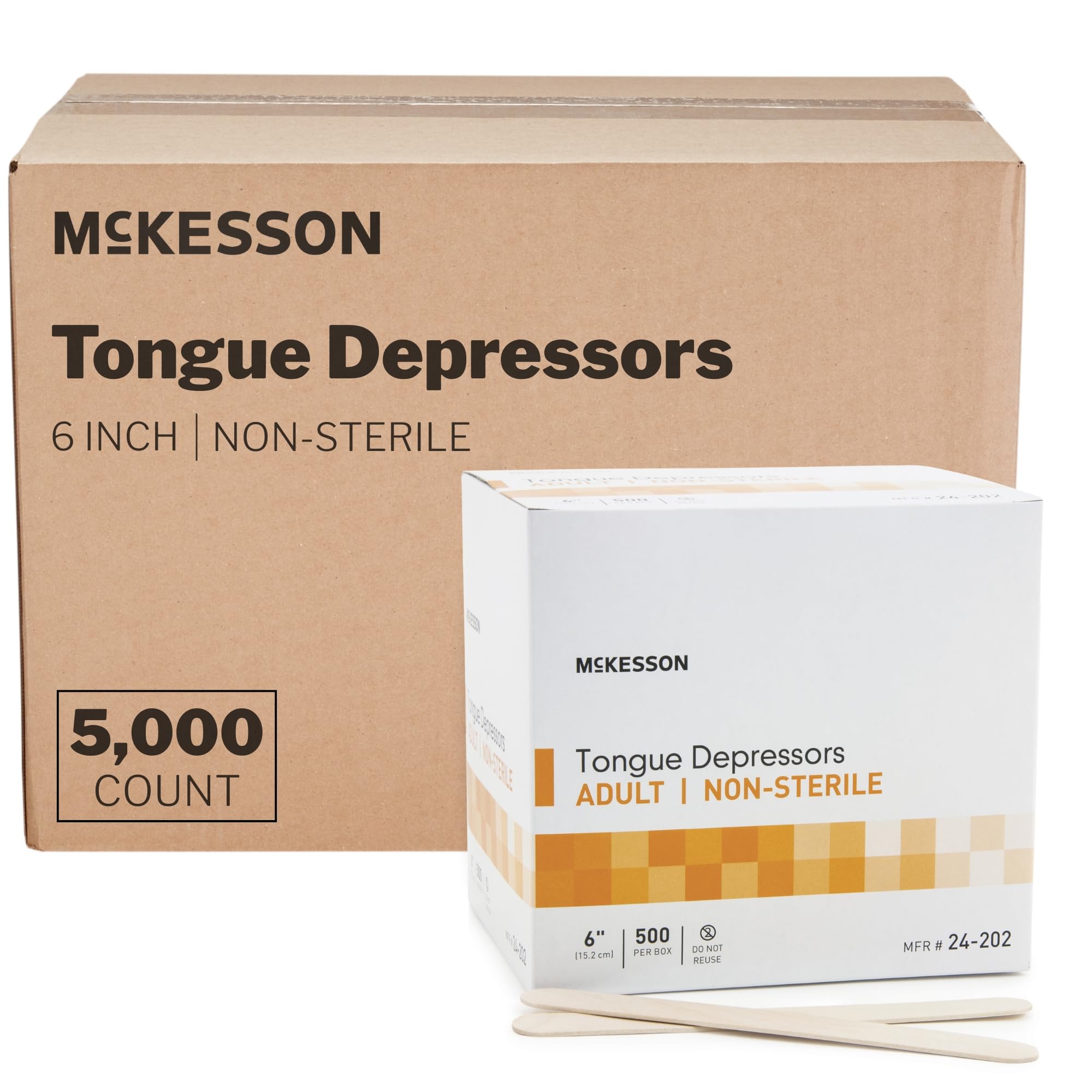 McKesson Tongue Depressors [5000 Count] Adult Size, Non-Sterile, Wood, Unflavored, Splinter-Free, 6 in - Use for Medical, Arts, Crafts, Spa - 500 Count, Pack of 10