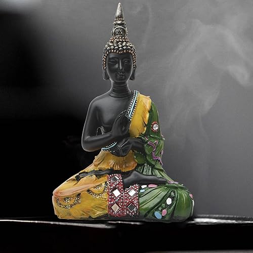 Miniatura 5 de Escultura meditadora de Buda Polystone, estatuas de Buda pintadas a mano, estatuas de Buda para el hogar, decoración de meditación, decoración