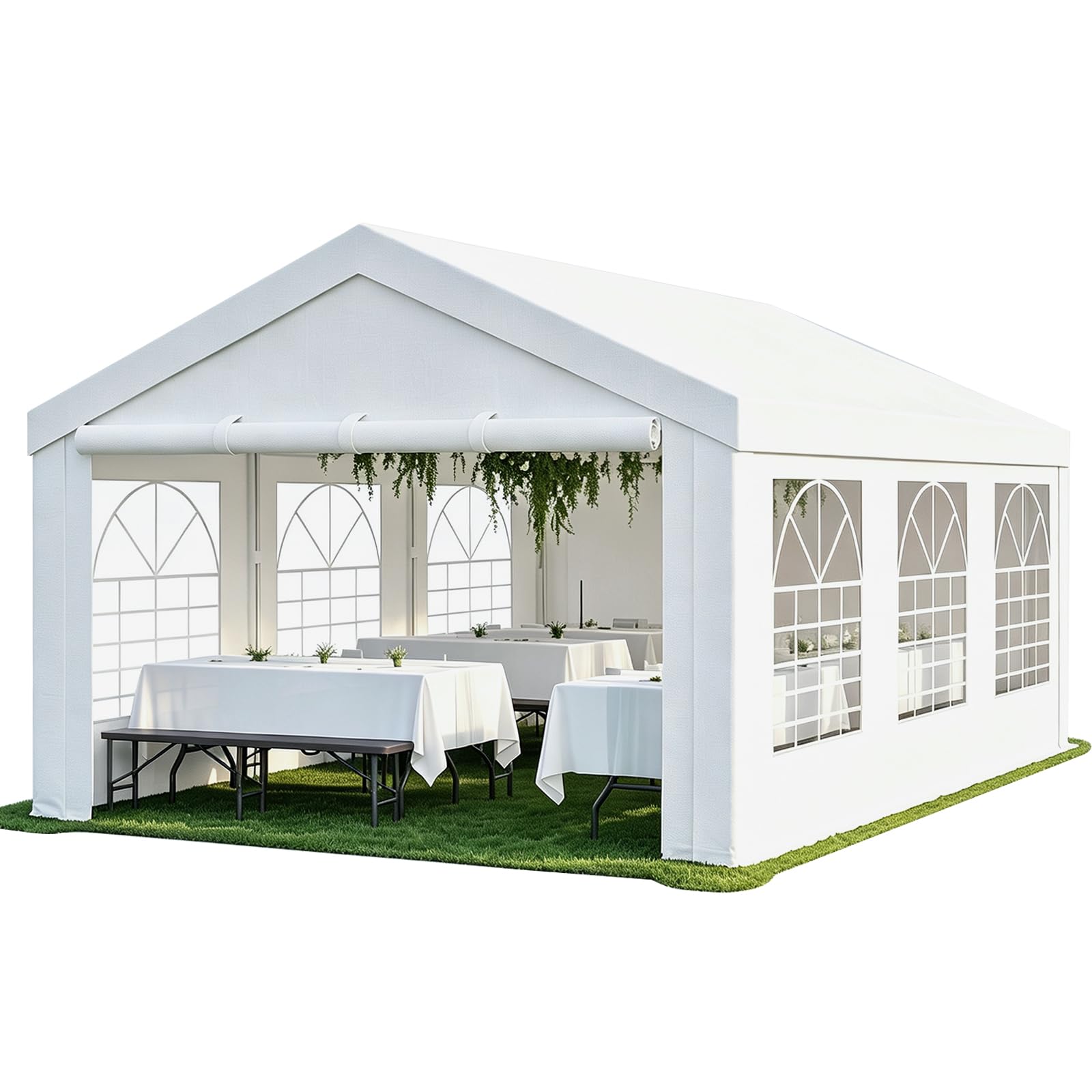 JUMMICO Tente de réception 4 x 6 - Étanche - Protection UV 50+ 560 g/m² - en polyéthylène - pour l'extérieur - Convient pour Les Mariages, Les Festivals de bière, Les fêtes et Tous Les Types de