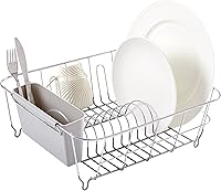 SweetHomeCollection Compact In-Sink Dish Drying Rack & Utensil Holder 2-Piece Set - Space-Saving Drainer for Plates, Cups, Bowls in Small Kitchens, RVs (Silver)