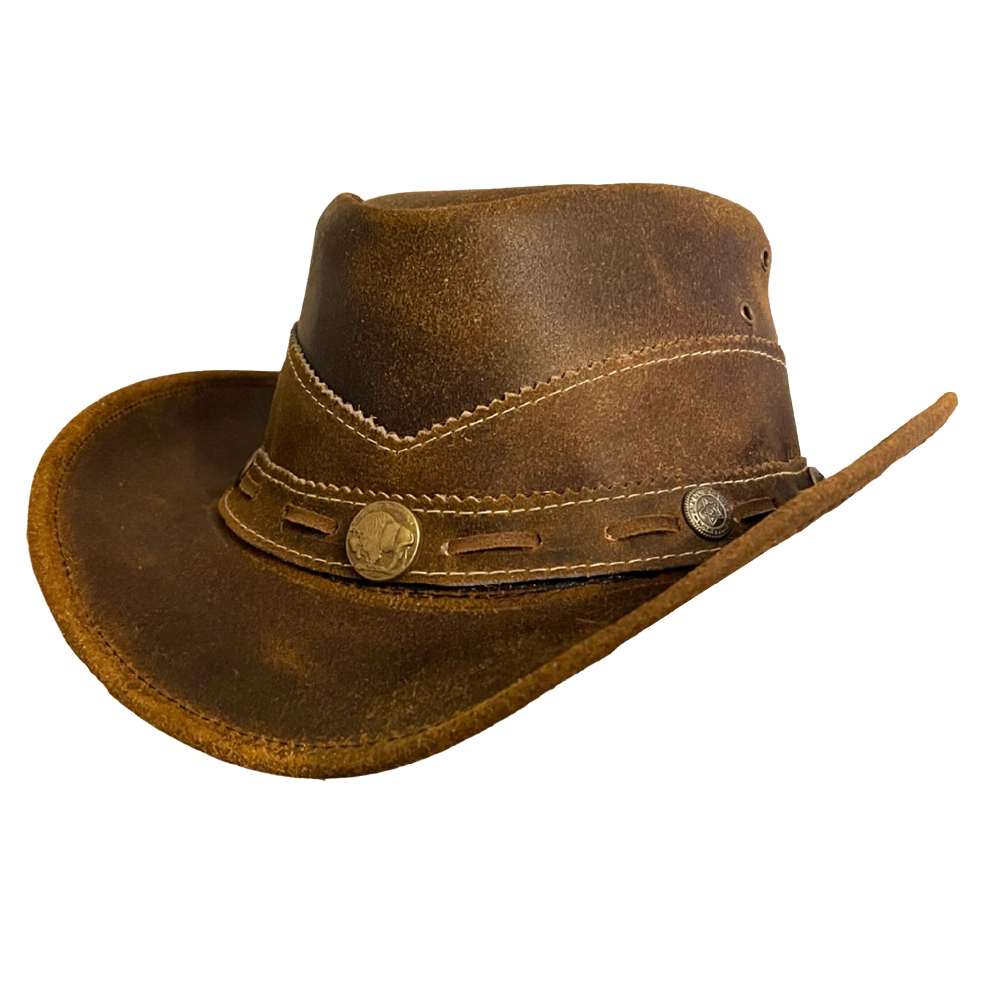 ZEEKSTAR Premium Handcrafted Leather Cowboy Hat with Adjustable String - Classic Western Style (US, Alpha, One Size, XL, Brown)
