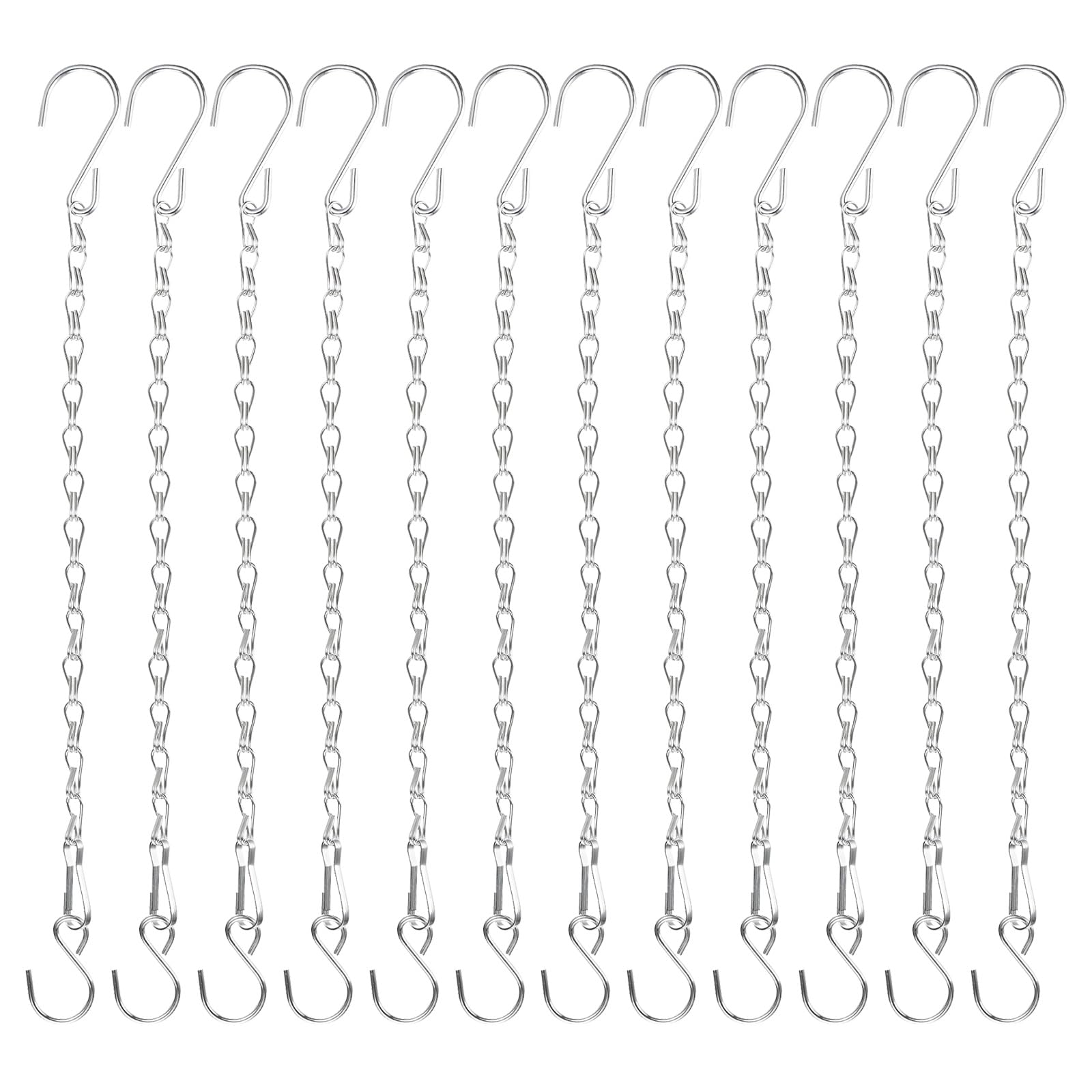 M METERXITY 12-Pack Chain for Hanging Plants, 33cm(13 Inch) Adjustable Hanging Chain with Hooks for Bird Feeder/Planter/Lantern/Wind Chime, Iron Basket Extender Hanger [Silver]