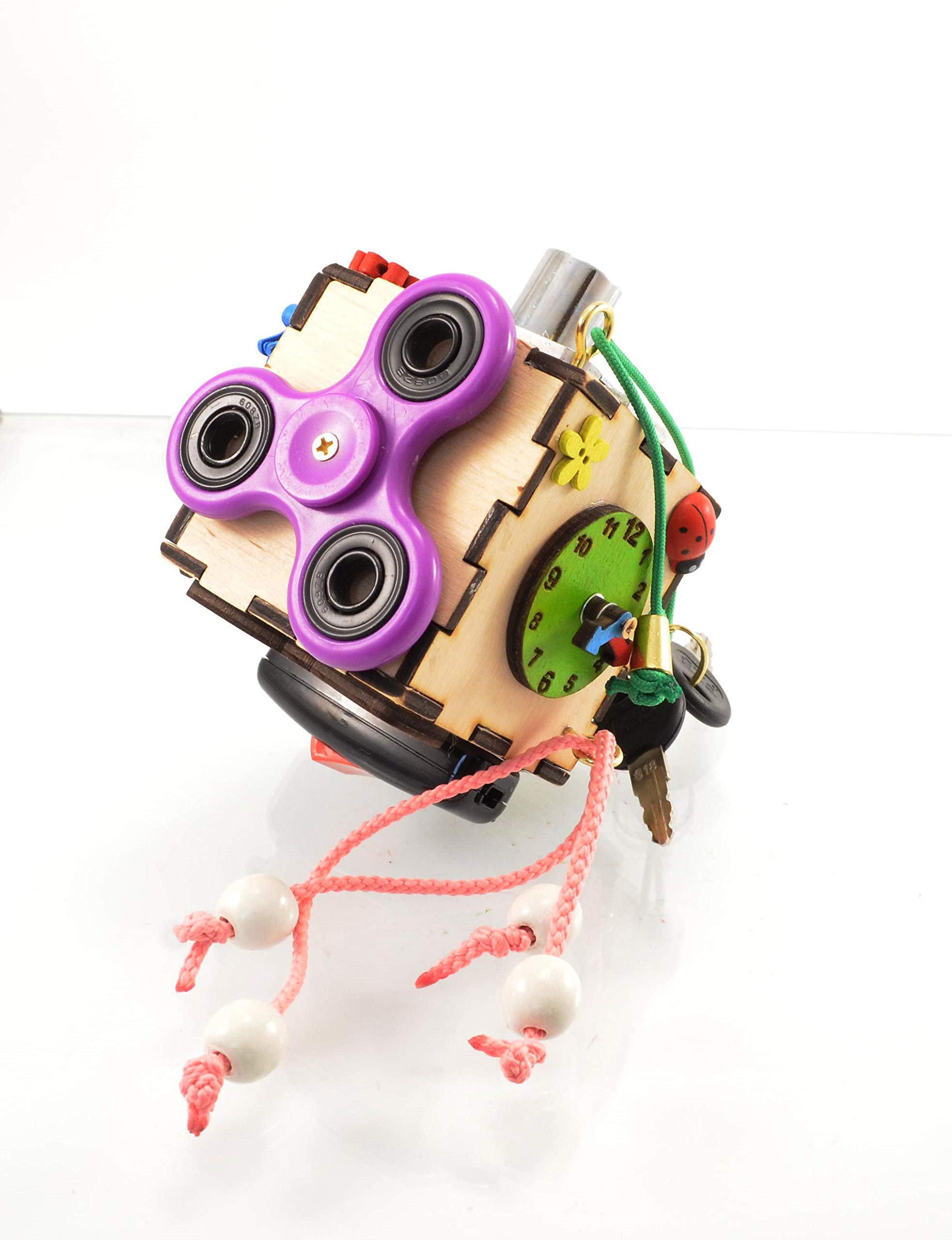 Montessori Busy cube 8 elements 2.8 x 2.8 inch. Baby gifts Toddler Travel toys Sensory board Busy board Baby toys Learning toys Eco toys