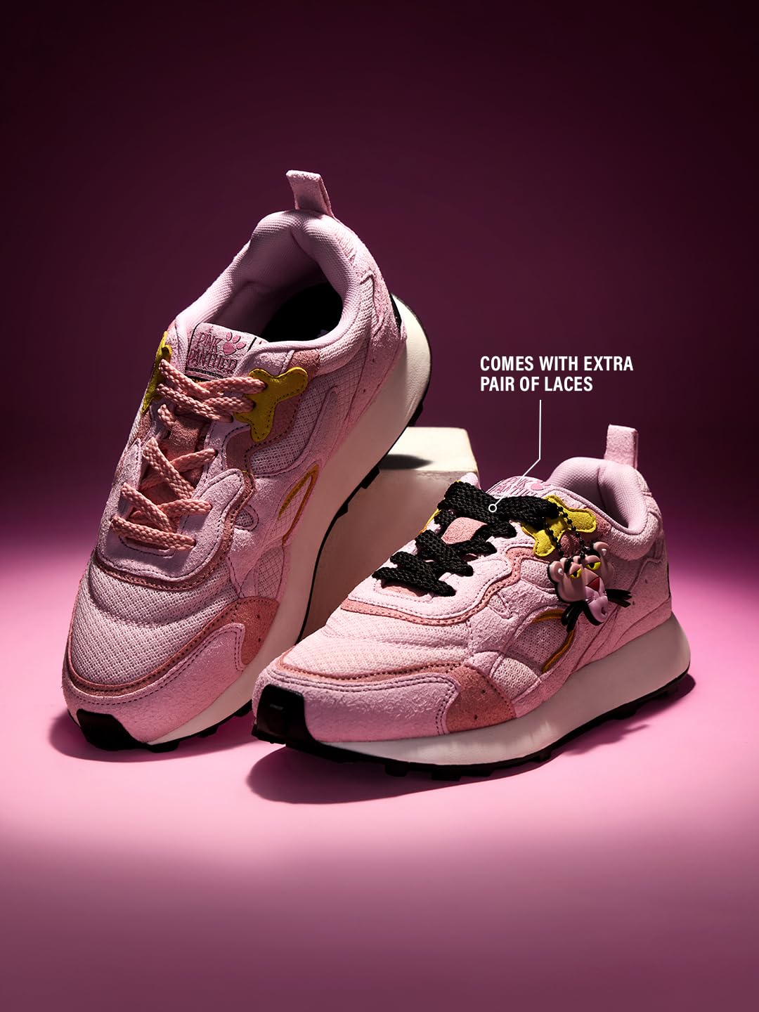 The Souled Store Pink Panther: Cool Cat - Sneaker basse da donna e ragazza, multicolore rosa e bianco, stile retrò, con rete traspirante, soletta imbottita e suola resistente