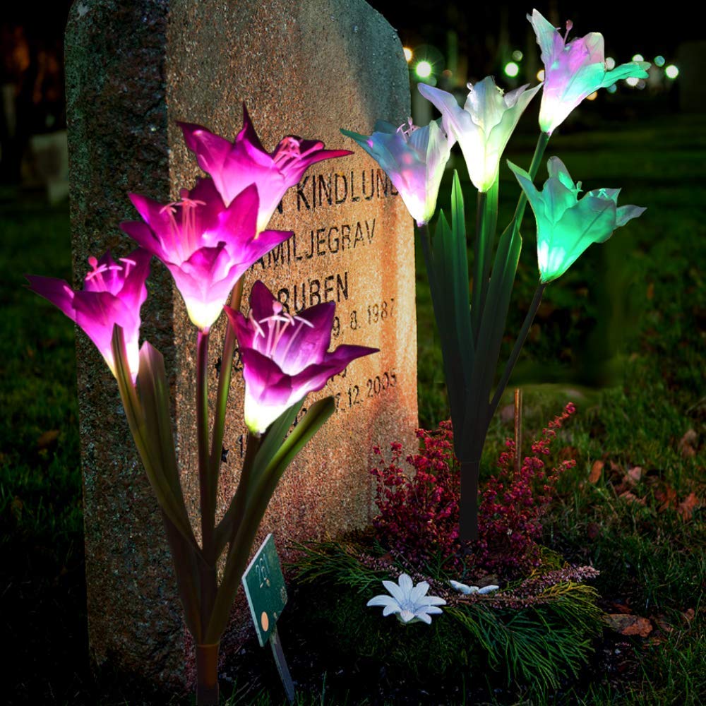 Pure Ponta Solar Flower Lights 2 Pack of Solar Stake Lights with 8 Solar Flowers Multi Color