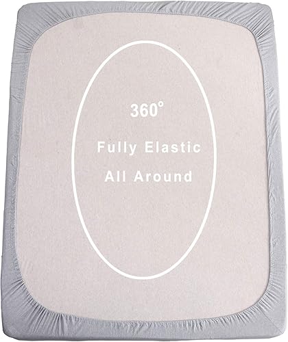 Miniatura 3 de PURE ERA Sábana bajera de algodón jaspeado de punto jersey solo (sin sábana encimera ni fundas de almohada), bolsillo profundo de hasta 15 a 20