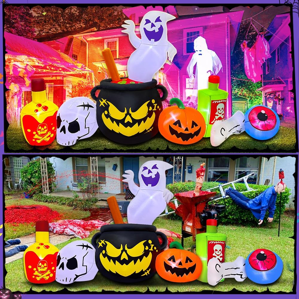 8FT Halloween Inflatable Decoration, Ghost Inflatable Outdoor Decoration with LED Light, Halloween Inflatables Outdoor Decorations, Inflatable Ghost for Holiday Party Lawn Yard Garden Décor