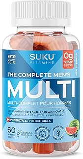 SUKU Vitamins - Men Multivitamin Gummies, Sugar Free, Keto, All Natural, 22 Essential Vitamins/Minerals, C0Q10 Gummy Supplement to Support Men’s Prostate Health, Immune and Liver Function (60 Count)