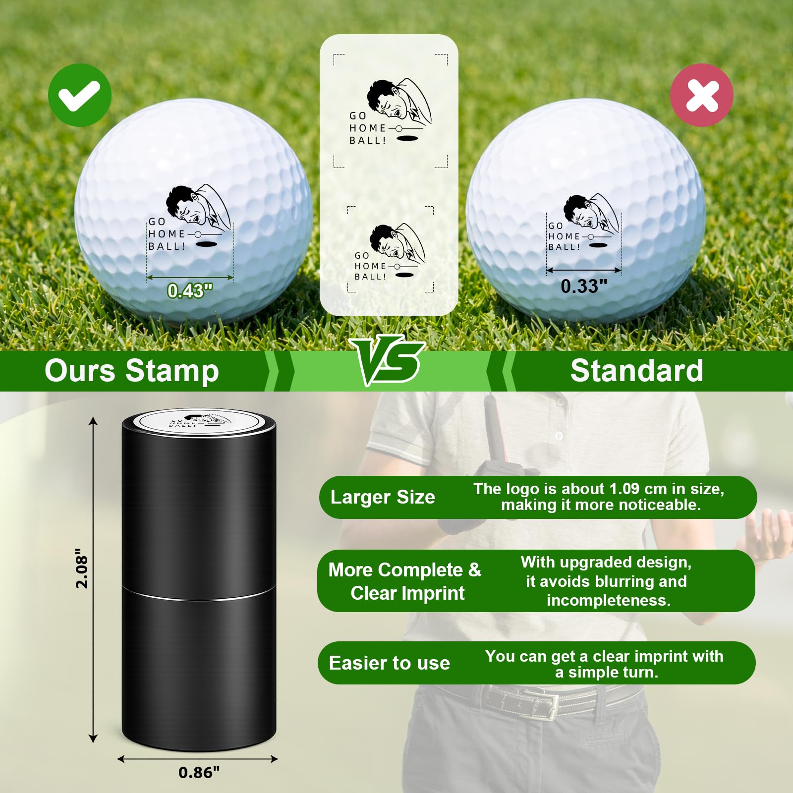 Terwex Timbro per pallina da golf con inchiostro e custodia in metallo, timbro rotondo autoinchiostrante per marcatura delle palline da golf, strumento di marcatura ad asciugatura rapida, stencil
