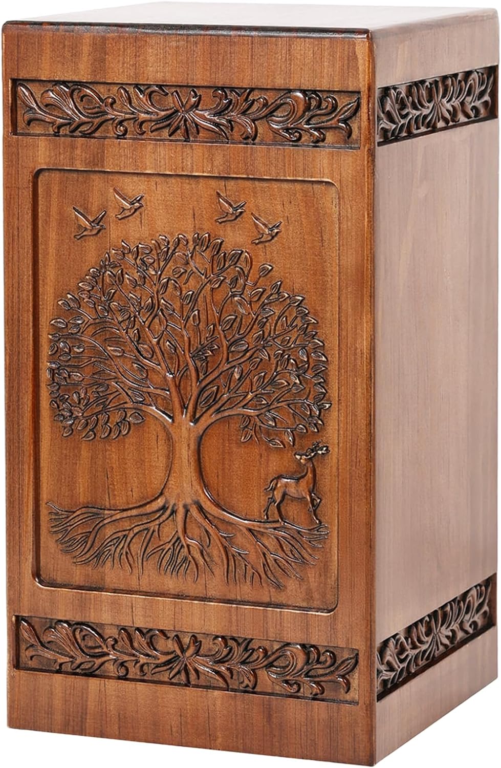 Handcrafted Extra Large Wooden Urns for Human Ashes Adult Male & Women-250 lbs,Cremation Urns Decorative Box with Satin Bag (Tree of Life, 250 lb)