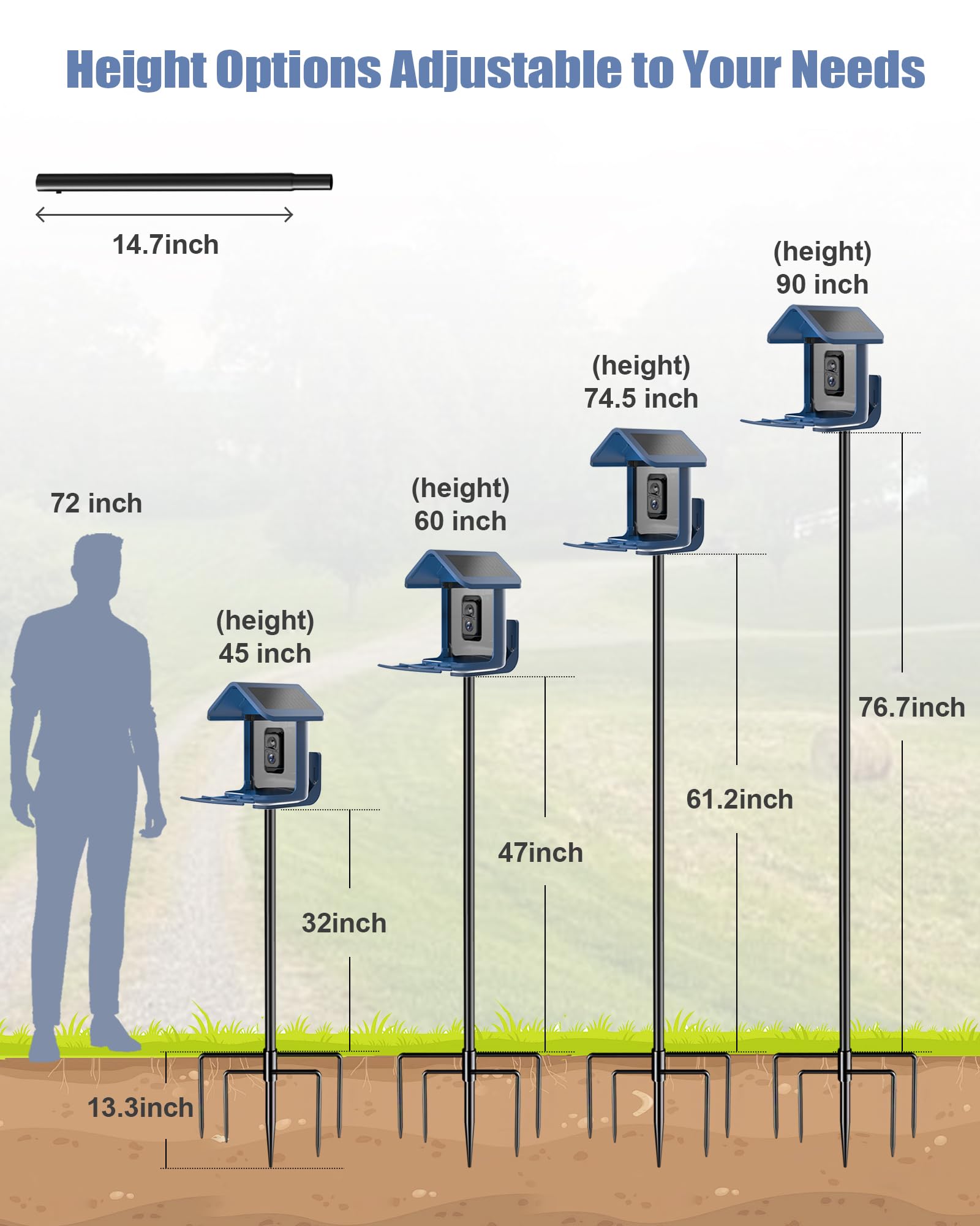 Onlyfly Supporto per mangiatoia per uccelli, altezza 228 cm, con diametro di 2,5 cm, resistente, per mangiatoie per uccelli, mangiatoie per suet, kit di montaggio per casetta per uccelli, per esterni,