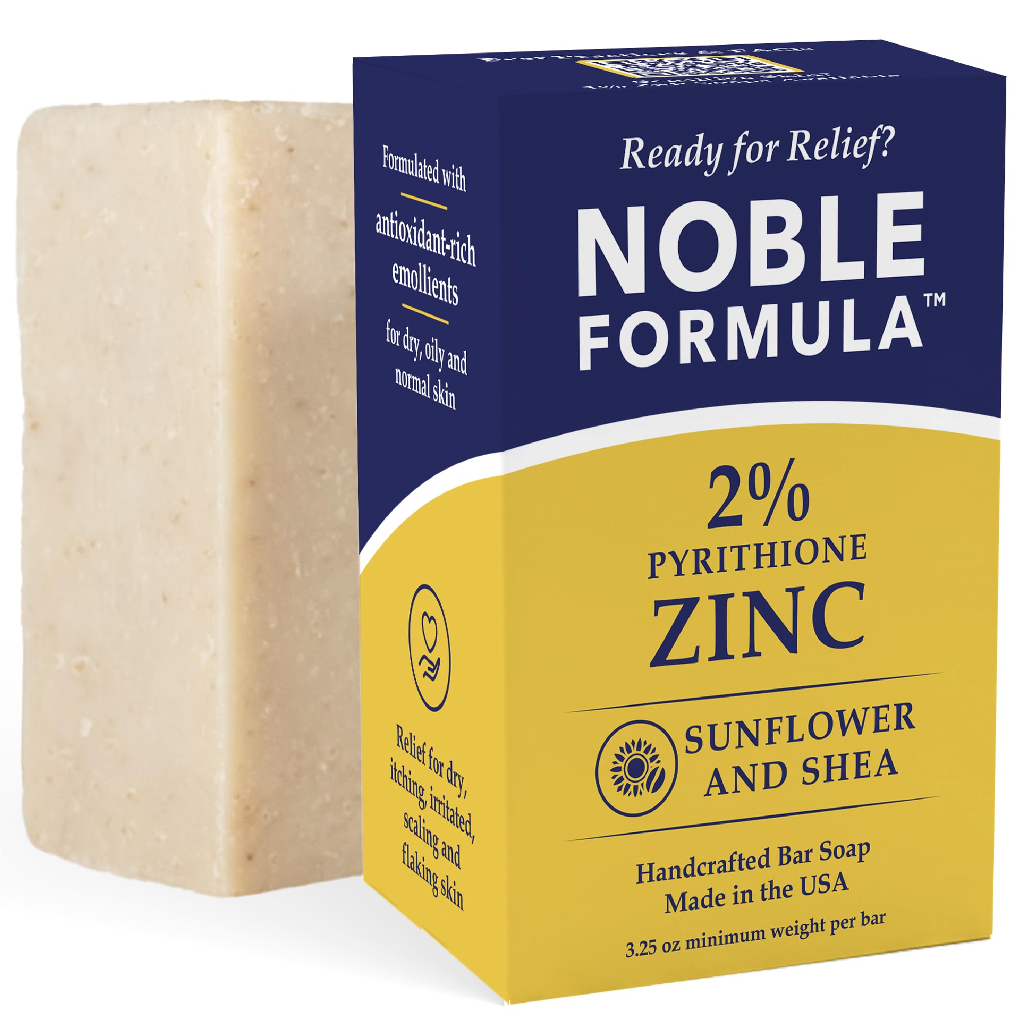 Noble Formula 2 Pyrithione Zinc Soap Bar with Sunflower Oil Shea Butter Face Body Scalp Cleansing Bar for