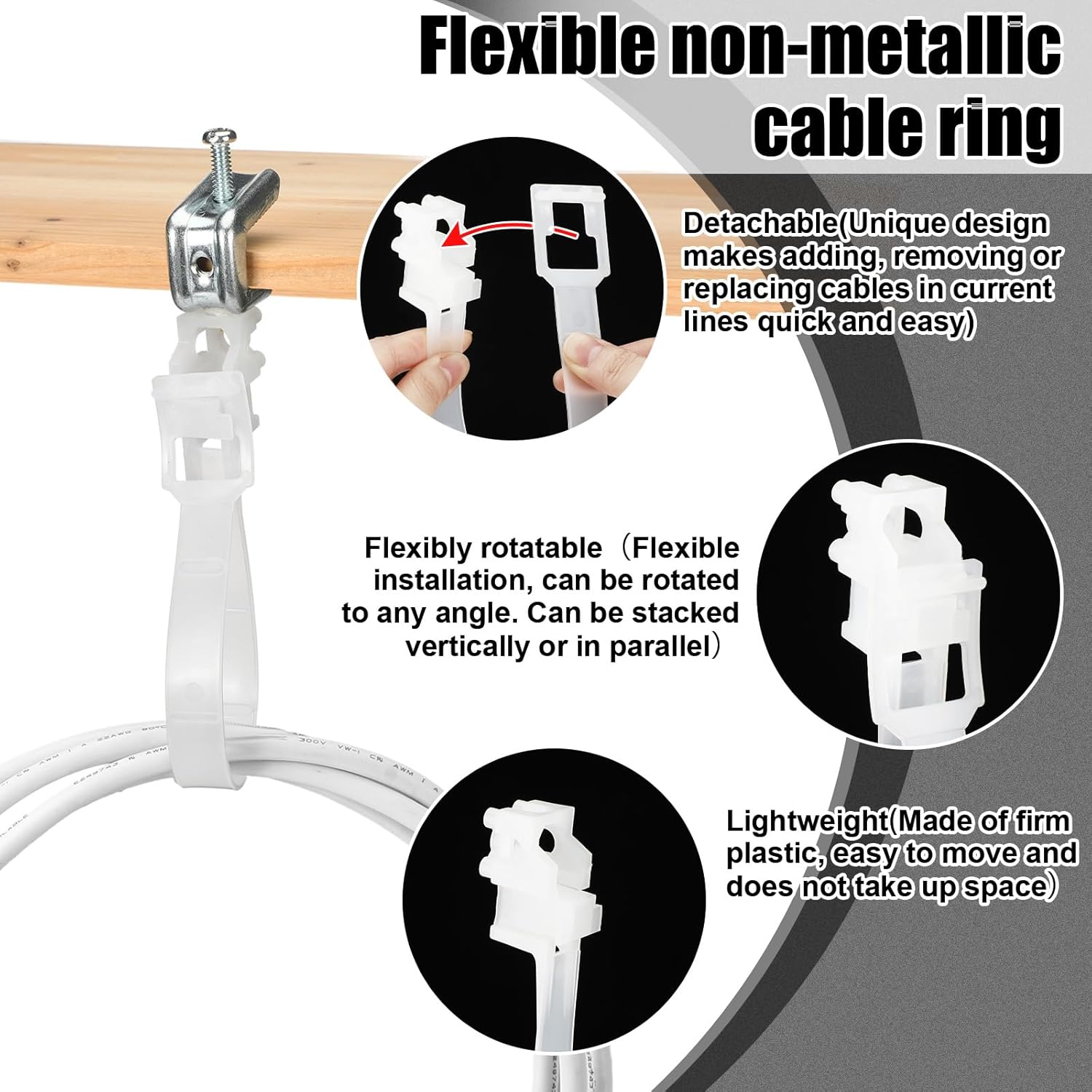 50 Pcs 2" Loop Cable Hangers, UV Rated Loop Cable Rings Hooks Holders for Beam Clamps Communications Wire Support Management