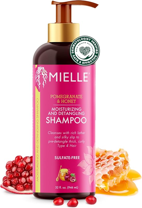 Mielle Organics Pomegranate & Honey Detangling & Moisturizing Shampoo - Curly Hair Shampoo for Women - Enriched with Honey & Babassu Oil to Lift Dirt, Loosen Tangles & Retain Moisture (32 Fl Oz)