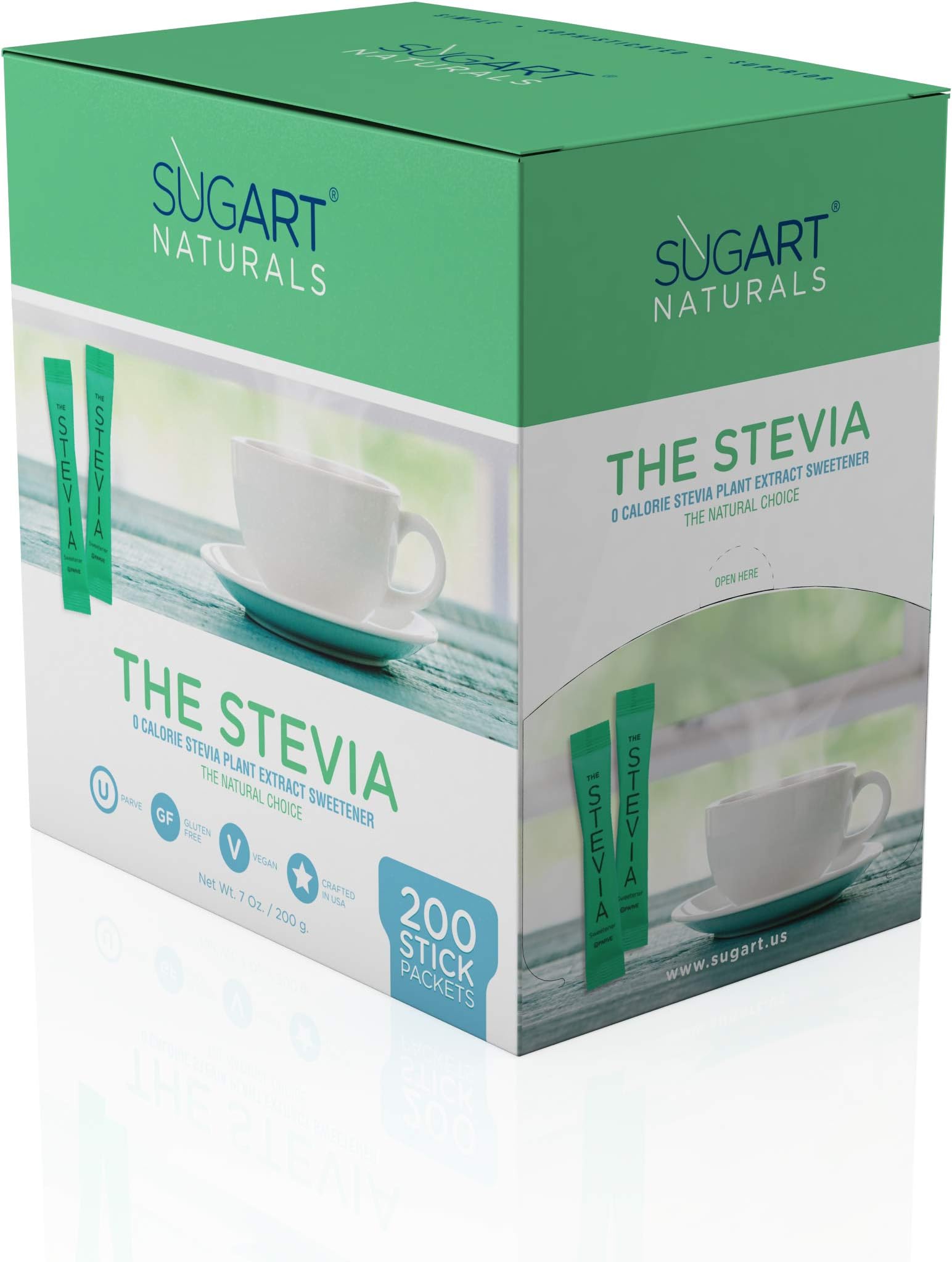 THE STEVIA - 200 Zero Calorie Natural Sweetener Individual Serving Stick Packets - U Parve/Kosher (200 Stick Packets)