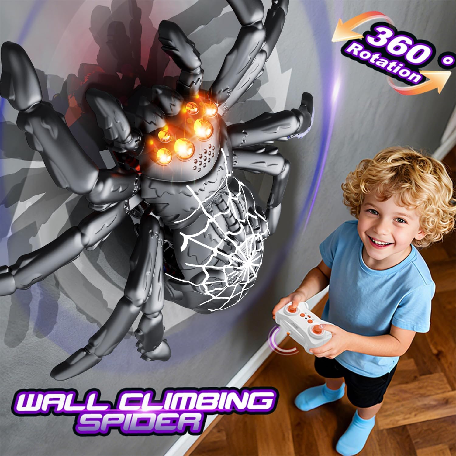 Wall Climbing Gecko Spiders,Realistic Lizard Wall Climbing Toy,Rechargeable Remote Control Robot Kids Toys,Dual Mode Floor & Wall Driving,Christmas Birthday Gift for Boys Girls Ages 3+ (Black)