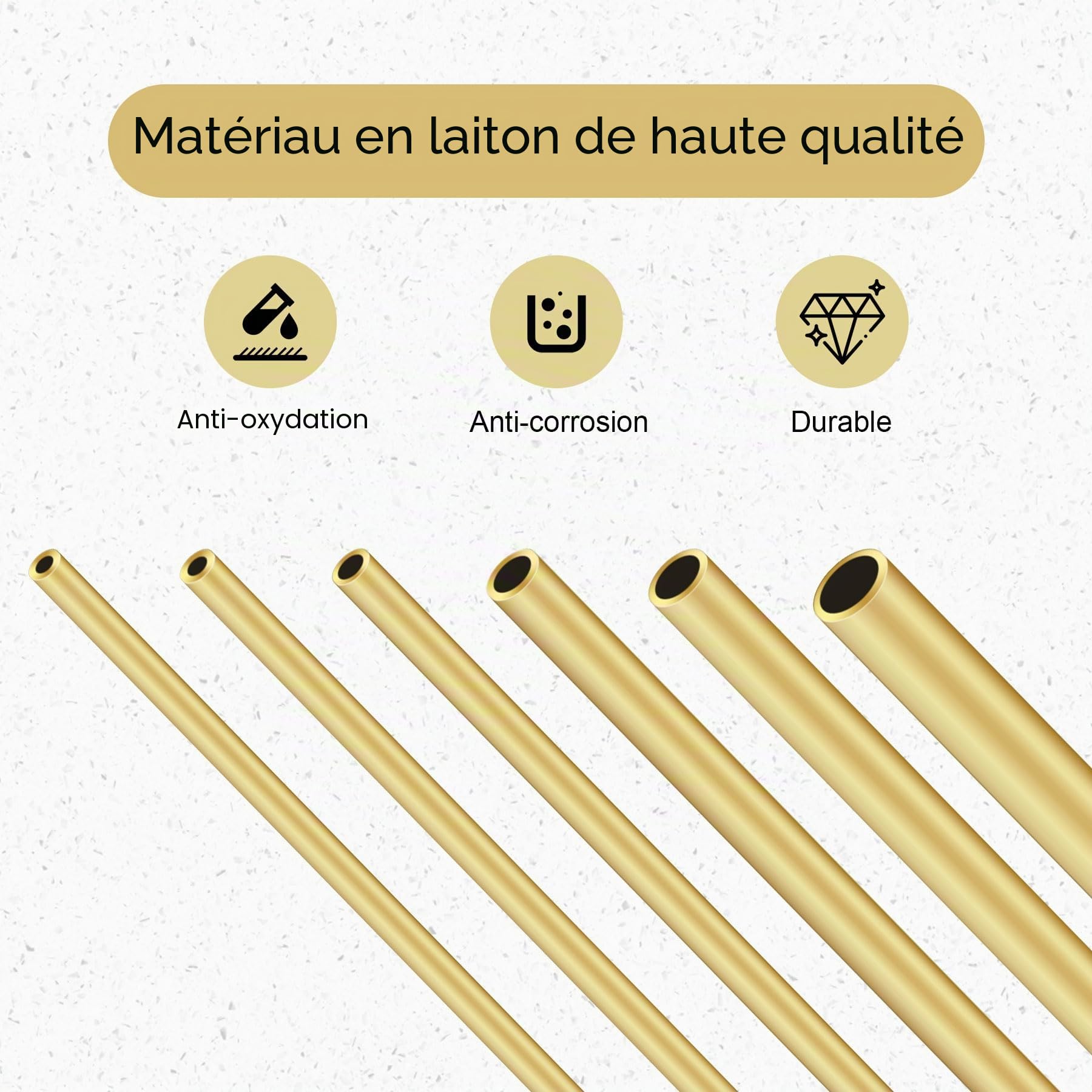 Lot de 6 tubes ronds en laiton sans couture - 3 mm, 3,5 mm, 4 mm, 5 mm, 6 mm, 8 mm x 0,75 mm, épaisseur de paroi 300 mm de long, pour loisirs créatifs