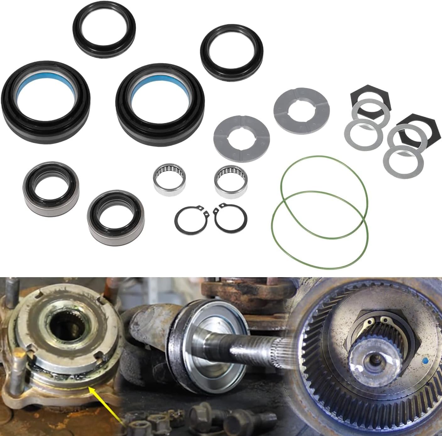 Front Axle Knuckle Vacuum Seals & Tube Dust Seals Kit & Hub O-Rings Fits for Ford Super Duty 2005-2019 F250 F350 F450 F550 With Dana Super 60, Replacement for part #2017426, 2014835, 54983