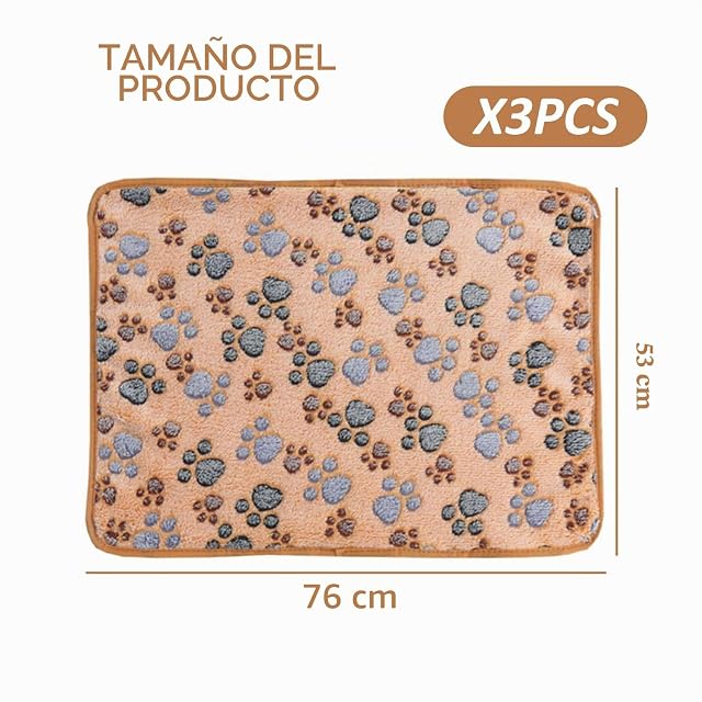 Foto 2 de 6 de Pack de 3 Mantas Suaves y Cálidas para Mascotas - Franela para Dormir, Pequeñas y Medianas (76 x 53 cm)
