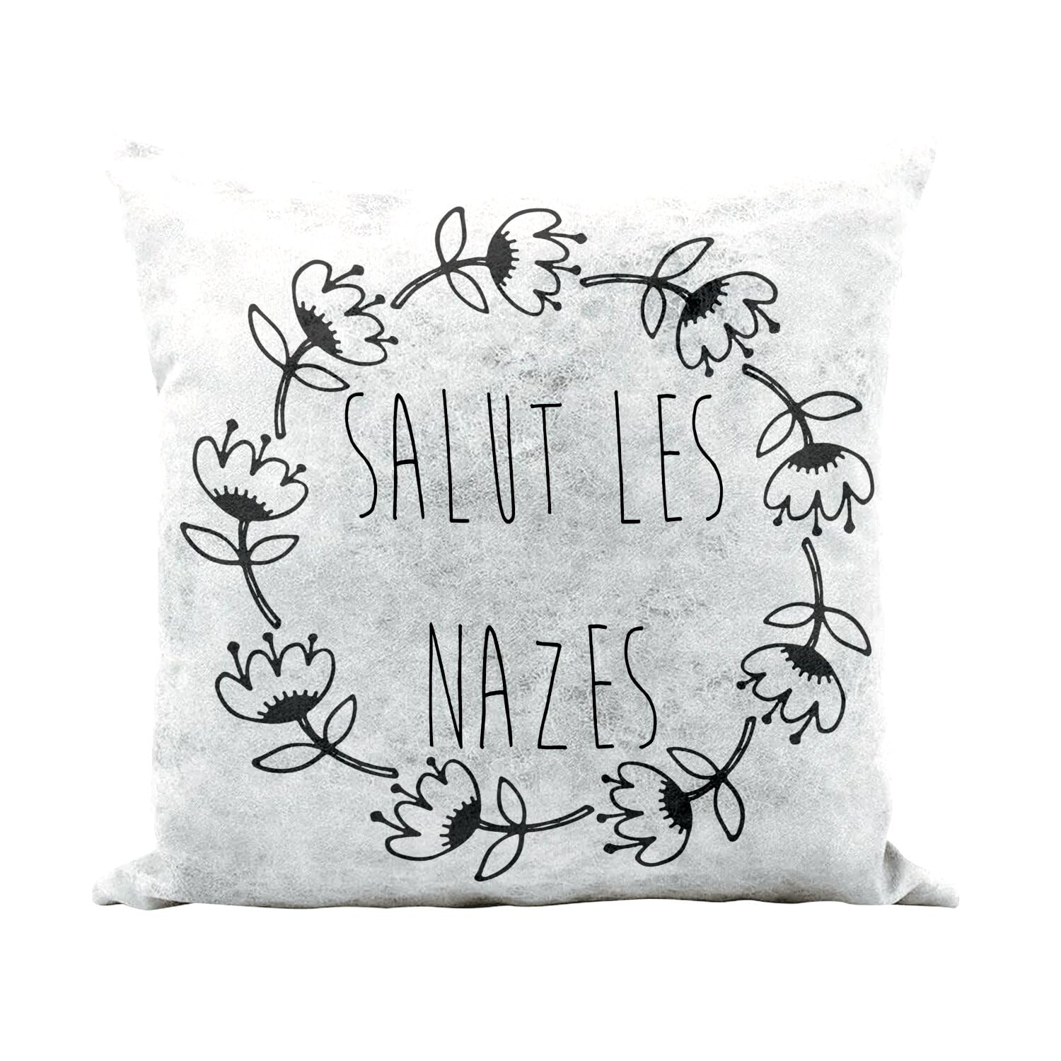 Coussin similicuir blanc et motif floral, le cadeau idéal pour la maison