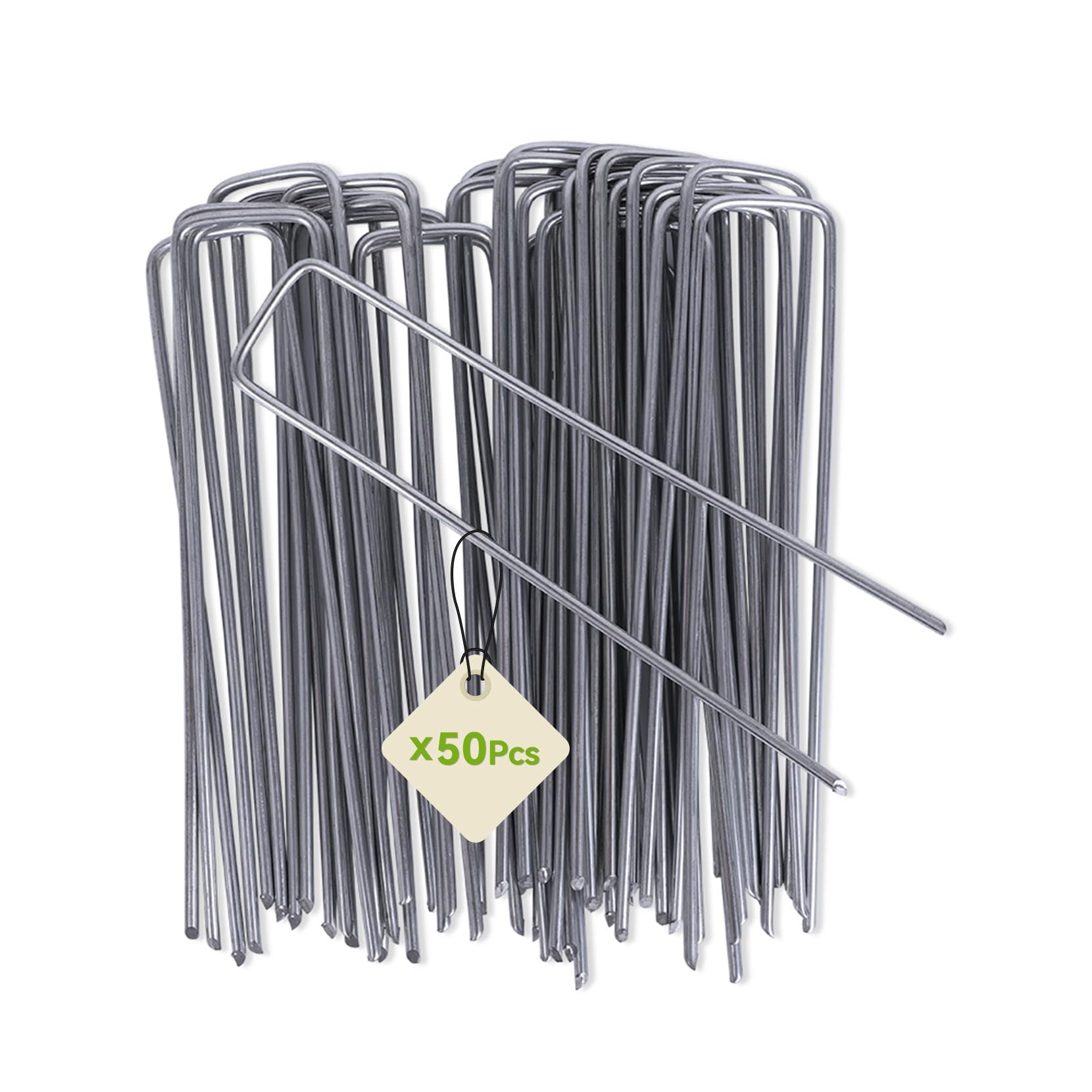 iropro Pack of 50 150mm / 6" U Shaped Heavy Duty Weed Membrane Pegs Galvanised Steel Metal Garden Pegs for Netting Weed Control Fabric Securing Ground Staples Anti-Rust Artificial Grass Pins Silver