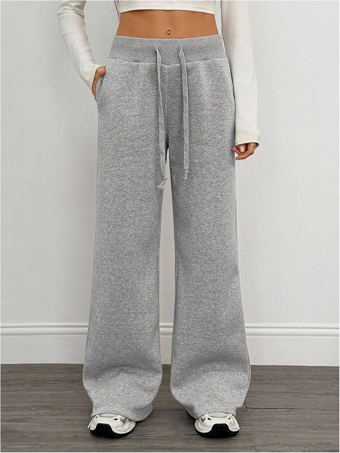Women's Wide Leg Sweatpants Drawstring Waisted Athletic Pants Casual Pants - Image 2