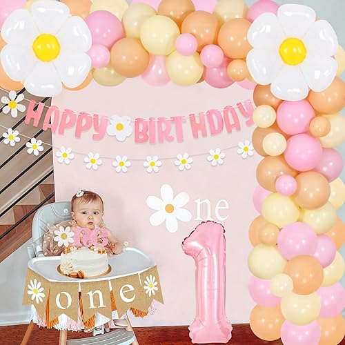 Miniatura 2 de Decoraciones de primer cumpleaños de margaritas para niñas, kit de guirnalda de globos de margaritas, guirnaldas de pancarta de feliz cumpleaños,