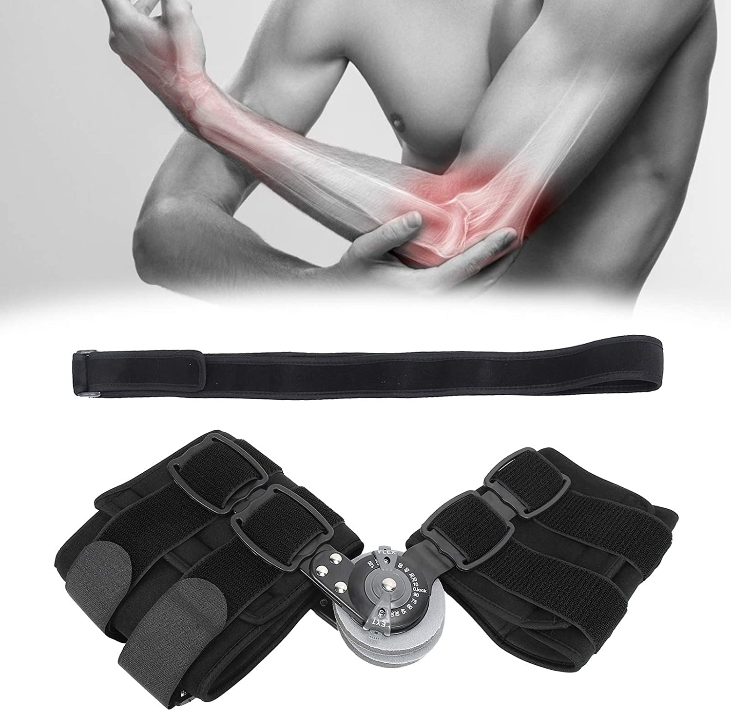 Supporto per Gomito Regolabile Tutore per Gomito Incernierato per Supporto per Lesioni al Braccio Adulto Stabilizzatore per Stecche per Frattura