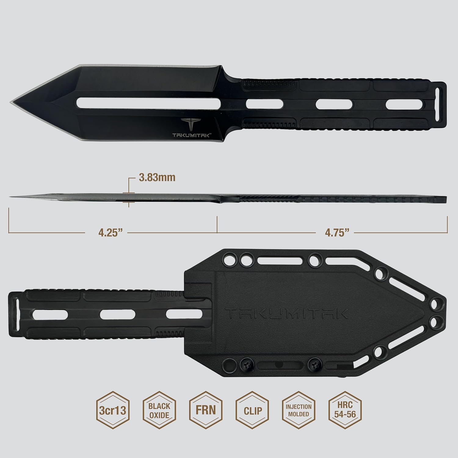 TAKUMITAK Hunting Survival Knife 9" Full Tang Fixed Blade Knives Camping Gear with Extra Set of FRN Sheath, MOLLE Clip Horizontal and Vertical Carry - TKF311