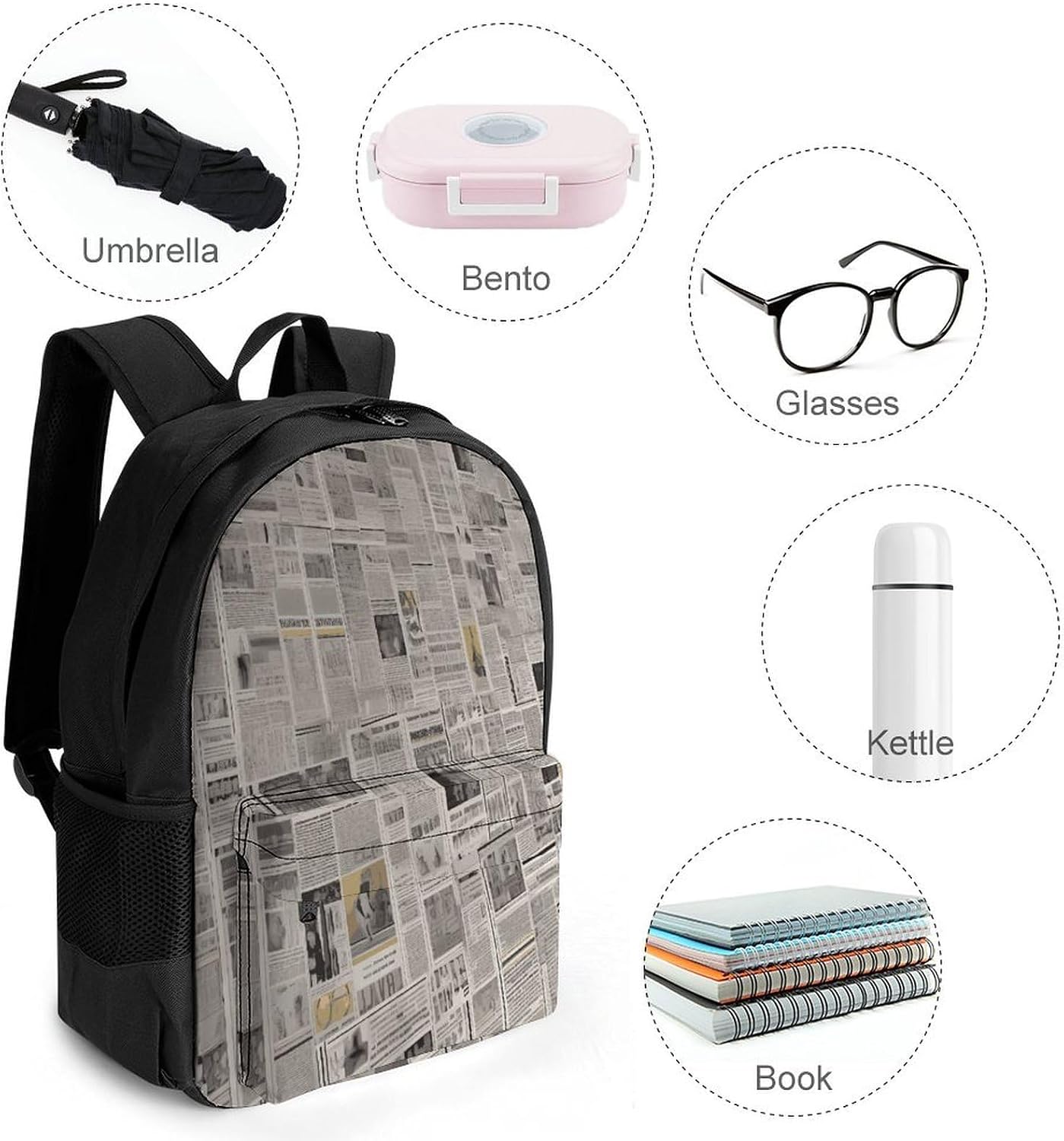 Newspaper Backpack Daypack Travel Backpack | Lightweight Casual Laptop Backpack for Women Men Aesthetic Travel Bag for Weekender Business Hiking Outdoor