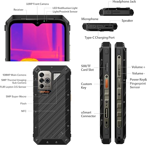 Miniatura 7 de Ulefone Power Armor 18T Ultra 5G teléfonos resistentes, cámara térmica de imagen, 24 GB (12+12) + 512 GB MTK Dimensity 7050, cámara de 108 MP, 9600