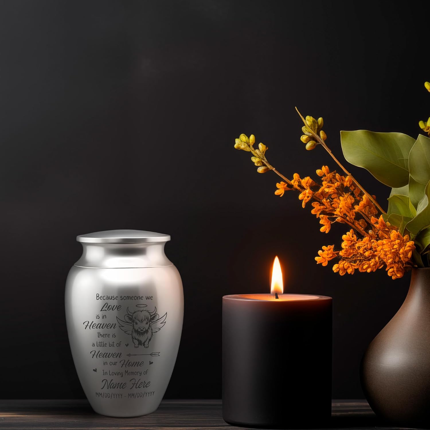 Artsy Woodsy Personalized Highland Cow Mini Urn for Human Ashes Keepsake 2.56 inch, Remembrance Gifts for Loss of Loved One, Mini Urns for Human Ashes, Small Urn (02, 2.56x1.77)