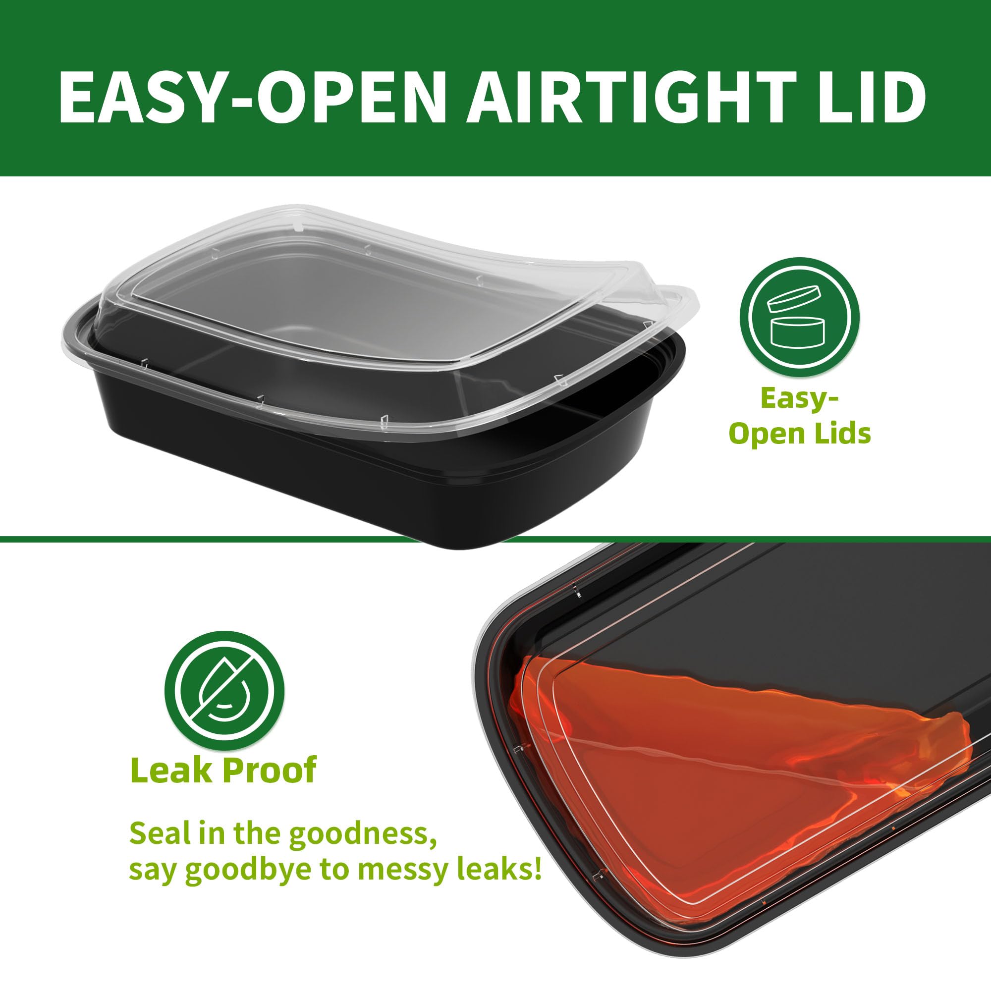 Meal Prep Containers, 50 Stück, 340 ml, Einweg-Frischhaltedosen mit auslaufsicheren Deckeln, wiederverwendbare Lunchboxen aus Kunststoff, BPA-frei, mikrowellen-/spülmaschinen-/gefriergeeignet